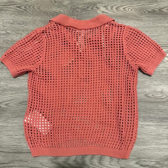 Calvin Klein Orange Coral Open Stitch Cap Sleeve Polo Shirt Women XS NEW Preppy - Picture 3 of 9